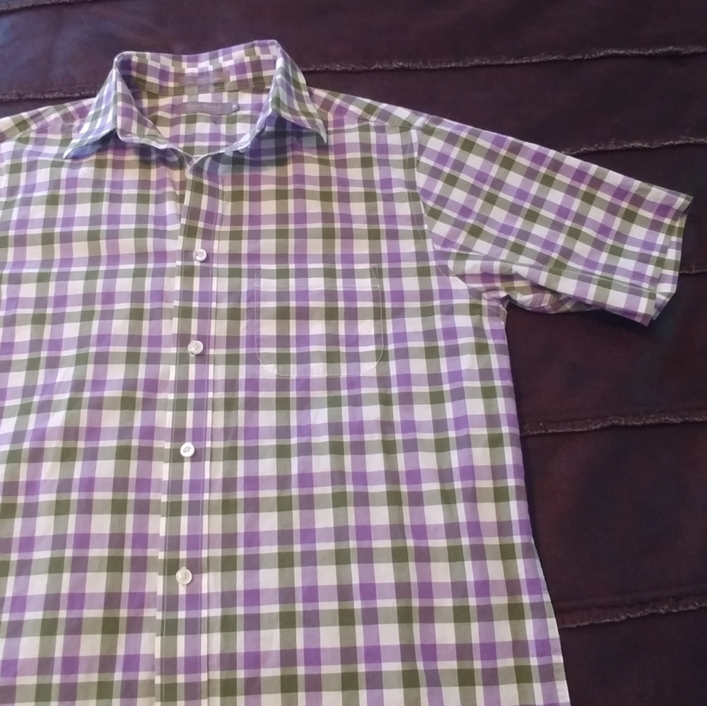 White Green Purple Check Button Down - Picture 2 of 6